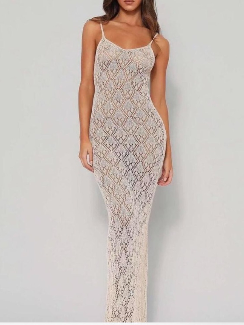 Tiger Mist Beige Crochet Maxi Dress
